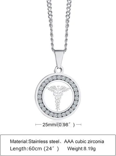 Vista 108 de VNOX Collar con colgante personalizado de acero inoxidable con grabado personalizado para identificación de alerta médica de emergencia para hombres