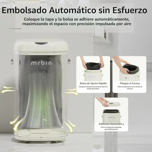 Vista 2 de MRBIN - Basurero de cocina con sensor de movimiento de metal, removible, de 30L / 7.9gal. Cubo de basura con tapa y bolsa absorbente automática