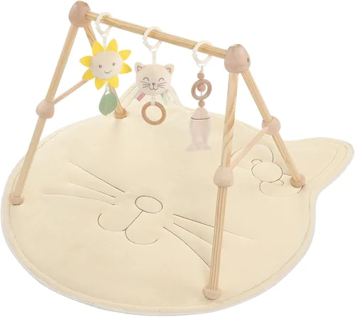 Vista 10 de Tapete de madera 4 en 1 para gimnasio y actividades para bebés, tapete de algodón suave para bebés de 0 años, con 3 juguetes desmontables