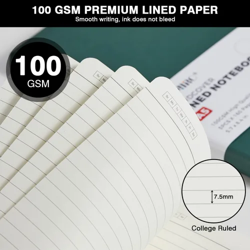 Vista 3 de Paquete de 3 cuadernos rayados con bolígrafo, cuadernos A5 (5.7 x 8.4 pulgadas) de tapa dura de cuero para mujeres y hombres, trabajo, 160 páginas