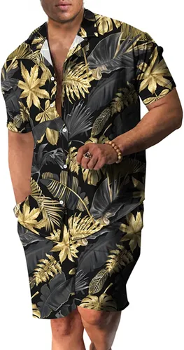 Vista 36 de RPOVIG Conjunto de playa a juego con camisas y pantalones cortos para hombre, ropa floral hawaiana para festival, conjuntos de 2 piezas con sombrero