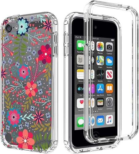Vista 6 de Funda para iPod Touch 6/5/7, lindo parachoques de TPU transparente floral, delgada, protección resistente, borde de pantalla