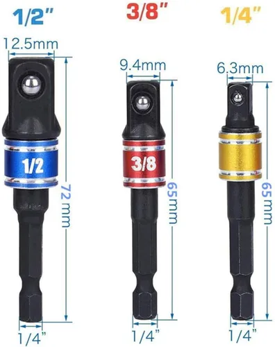 Vista 5 de CIGOTU Juego de extensión de adaptador de enchufe, 1/4, 3/8, vástago hexagonal de 1/2 pulgada, grado de impacto, convertidor de taladro eléctrico a