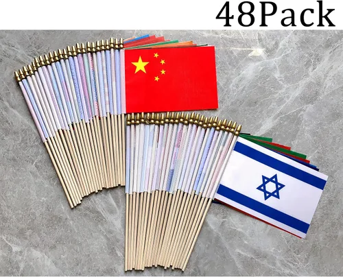 Vista 6 de Asia Asia 48 países banderas fijadas en palo de madera pequeña mini bandera de mano, 5x8 pulgadas