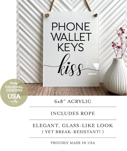 Vista 2 de Reilly Originals Letrero de 6 x 8 pulgadas con diseño de beso para teléfono con texto en inglés "Kiss Kiss", listo para colgar, acabado premium