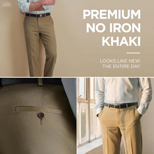 Vista 4 de Haggar Cool 18 Pro - Pantalón de corte clásico para hombre, tallas regulares y grandes y altas Caqui (British Khaki)