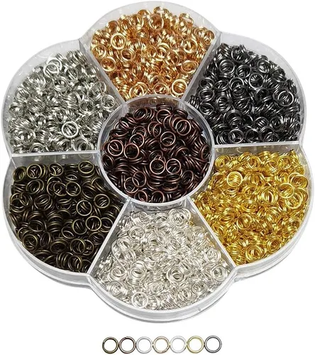 Vista 6 de Chenkou Craft 1310 piezas en caja, 7 tamaños divididos de doble bucle, anillos de salto y anillo de joyería de llavero de 0.157 in a 0.472 in con 1