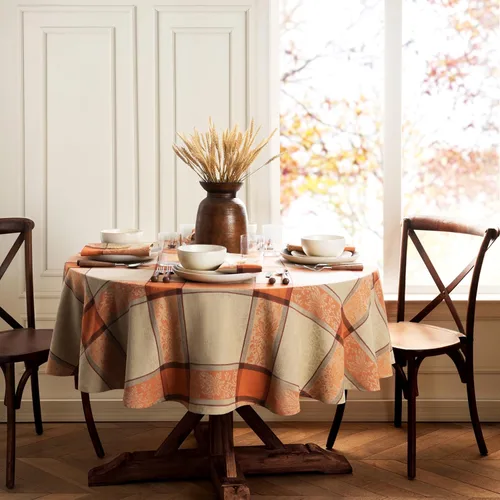 Vista 2 de Threadmade Autumn Harvest - Mantel jacquard multicolor, 70 pulgadas de ancho x 70 pulgadas de largo, redondo