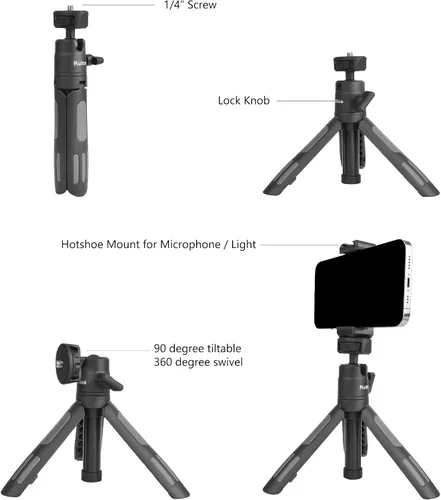 Vista 8 de Ruittos Soporte de trípode para teléfono y palo para selfie para iPhone, cámara web, escritorio, Sony, cámara Canon G7x, Go Pro, trípode de viaje