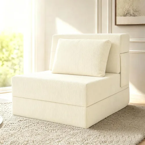 Vista 12 de Sofá cama plegable, silla convertible con almohada Chenille azul marino