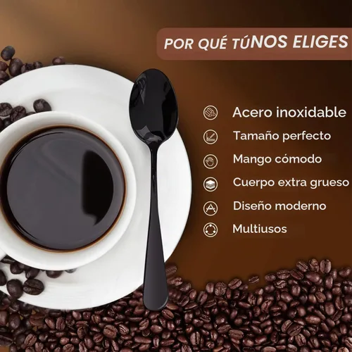 Vista 2 de 8pcs Demitasse Espresso Cucharas, 4.9 pulgadas de acero inoxidable Mini cuchara de café cucharas pequeñas para postre (negro)