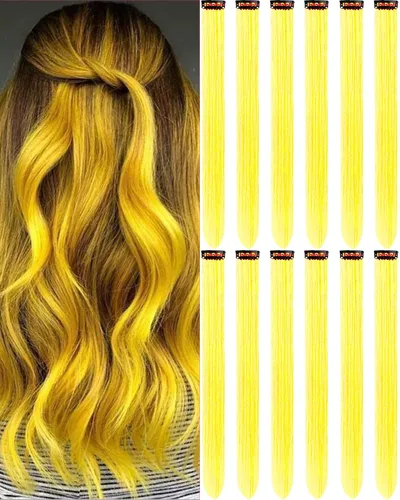 Vista 20 de 12 extensiones de cabello negro con clip, extensiones de cabello de color de 22 pulgadas, extensiones de cabello sintético largo y lacio para mujer