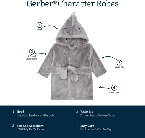 Vista 6 de Gerber Unisex Baby Hooded Animal Character Bathrobe