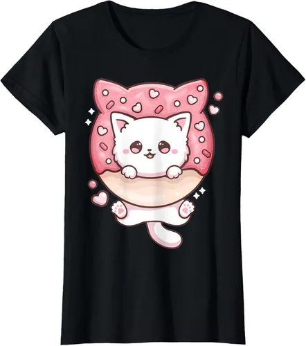 Vista 32 de Camiseta Kawaii Cat Donut Anime Lover Otaku, Negro