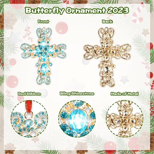Vista 7 de JUESMOS Adorno navideño de cruz azul 2024 – Cruz de metal, adornos religiosos cristianos de Navidad, recuerdo para la natividad, regalos