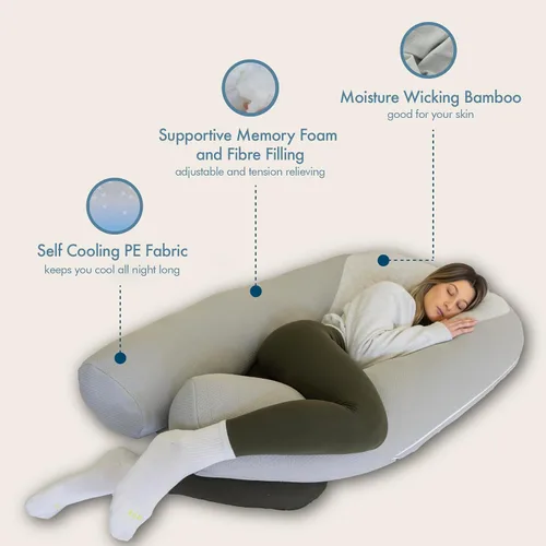 Vista 8 de Plufl Hugl - Almohada corporal refrescante para adultos, hecha con espuma viscoelástica, almohadas de maternidad en forma de U, ideales