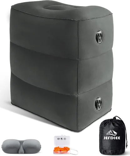 Vista 8 de Almohada Reposapiés Inflable para Viaje, Cama de Avión para Niños, Almohada de Reposo de Piernas de 3 Capas Ajustable, Artículos Esenciales de Viaje