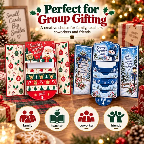 Vista 6 de Folleto de tarjetas de regalo de Navidad en cascada 2027, 3 portatarjetas #B 3 piezas