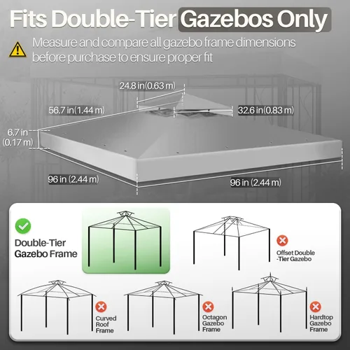 Vista 4 de Flexzion Cubierta de repuesto para toldo de 8 x 8 pies (7.9 ft x 7.9 ft), cubierta superior de doble nivel con protección UV30+, resistente a