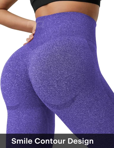 Vista 5 de QOQ Leggings sin costuras para mujer, cintura alta, para gimnasio, correr, yoga, levantamiento de glúteos, mallas de entrenamiento con control