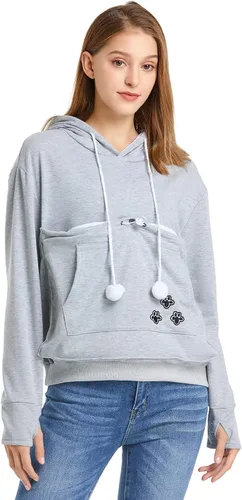 Vista 9 de ALYC Sudaderas unisex con capucha para mascotas, gato, perro, bolsa de canguro de transporte, sudadera con estampado de gato (negro, S)