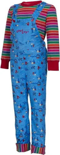 Vista 3 de Disfraz de Halloween para niños y niñas, overol de rayas de arco iris, overol para cosplay de Good Guys Doll
