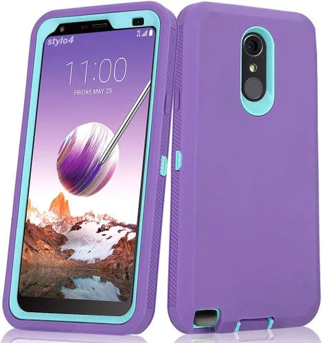 Vista 5 de Funda para LG Stylo 4 Plus con protector de pantalla integrado, híbrido de alto impacto resistente resistente a los golpes de cuerpo completo a Negro