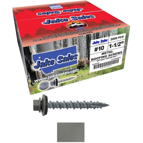 Vista 25 de 10 tornillos para techos de metal gris ABC de 1-1/2 pulgadas, cabezal de arandela hexagonal, arranque automático/roscado, arandela EPDM. 1 bolsa