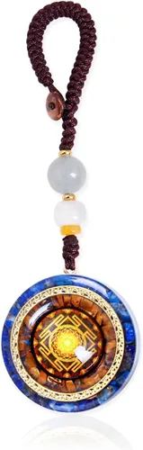 Vista 8 de Day Day Up Collar de orgonita - Colgante giratorio Sri Yantra para antiestrés, ansiedad y meditación - Piedra de malaquita y ojo de tigre