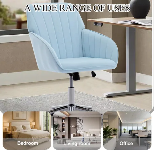 Vista 7 de Silla de escritorio de terciopelo para oficina en casa, moderna silla ajustable para computadora, silla giratoria, bonitas sillas de tocador