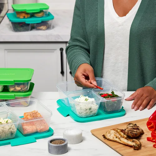 Vista 8 de Sistema Nest It - Recipientes de almacenamiento de alimentos para preparación de comidas con tapas, 2 compartimentos, 3.7 tazas, plástico, paquete