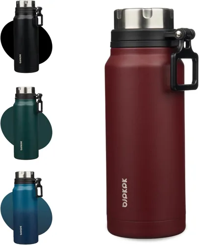 Vista 12 de BJPKPK Botella de agua aislada de 24 onzas con asa, sin BPA, botella térmica de viaje de acero inoxidable reutilizable, botella de agua grande, Negro