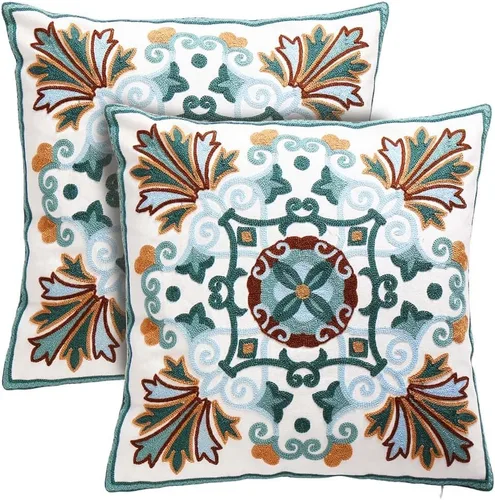 Vista 10 de Juego de 2 fundas de almohada decorativas para sofá de 18 x 18 pulgadas, con patrón bordado para sala de estar, sofá, cama, silla