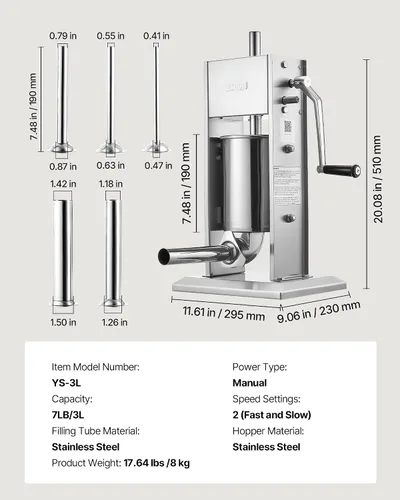 Vista 7 de VEVOR Relleno manual de salchichas, relleno vertical de carne de 7 libras B-3L