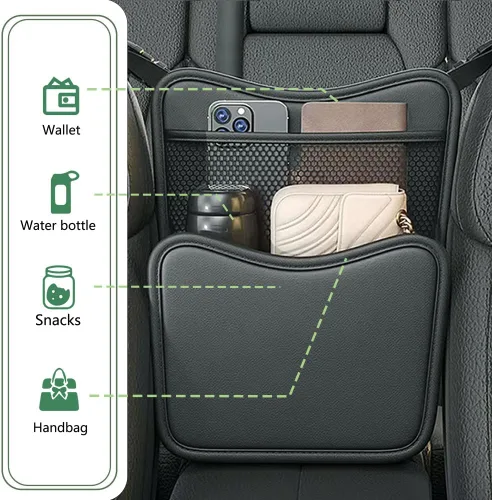 Vista 5 de Organizador de asiento trasero para automóvil, organizador de maletero para SUV con soporte para pañuelos y 2 bolsillos de red para teléfono