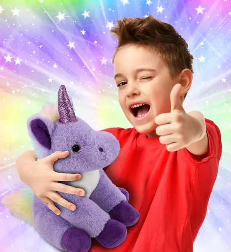 Vista 2 de DolliBu Peluche de unicornio morado – Unicornio suave para abrazar, adorable juguete de peluche de unicornio para jugar, lindo regalo de fantasía