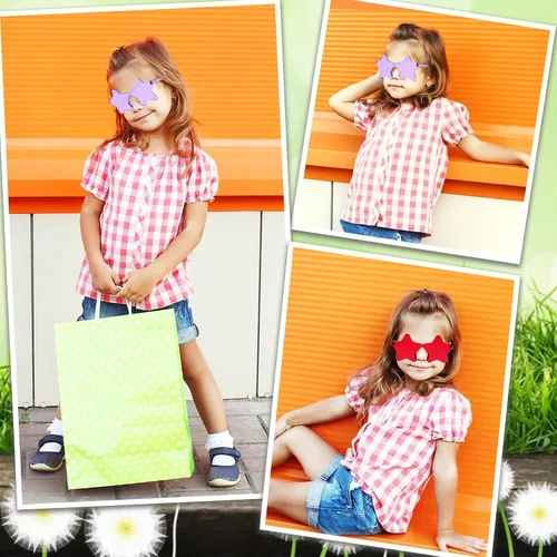 Vista 2 de MIUSKATL Paquete de 9 lentes de sol de estrella para niños, lentes de sol sin marco, regalos de fiesta, gafas de sol coloridas para mujeres, niñas