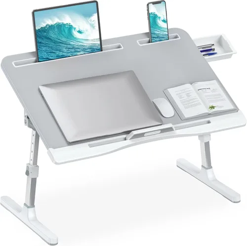 Vista 8 de HETTHI Bandeja de escritorio para cama de laptop, soporte ajustable y resistente para computadora portátil con materiales de primera calidad