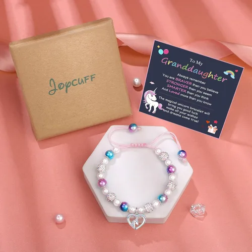 Vista 7 de JoycuFF Daughter Granddaughter Niece Pink Pearls Charm Bracelets for Girls Valentine's Day Birthday Back to School Christmas Gift for Girls