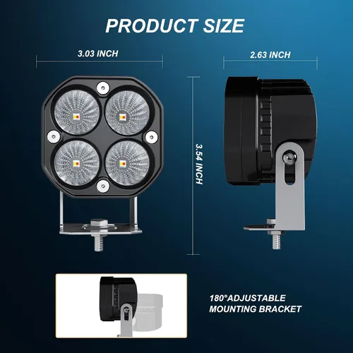 Vista 2 de 2 luces LED de trabajo de 3 pulgadas / 3 pulgadas, vainas estroboscópicas intermitentes de color blanco/ámbar con seis modos de luces antiniebla