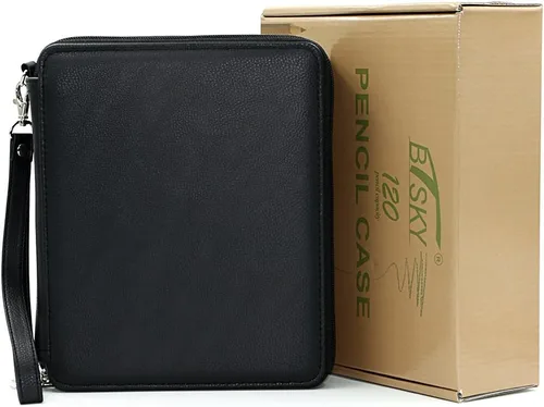 Vista 2 de Estuche BTSKY con espacio para 120 lápices, de alta calidad y de cuero de PU, Negro