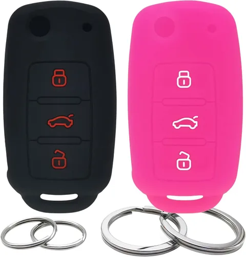 Vista 7 de 2 fundas de silicona con tapa para llavero de 3 botones, protector sin llave compatible con VW Volkswagen Passat CC Tiguan Touareg Eos Eurovan Golf