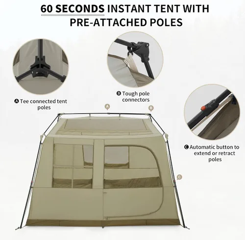 Vista 5 de Naturehike Village Tienda de Campaña Instantánea, Tienda de Campaña para 4 Personas y 8 Personas con Toldo Completo, Tiendas de Campaña Impermeables