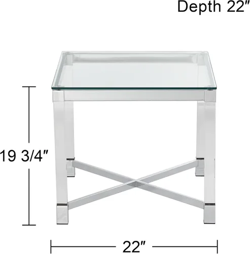 Vista 2 de Studio 55D Jenna Moderna mesa decorativa cuadrada de acrílico transparente de 22 pulgadas de ancho con parte superior de cristal plateado cromado