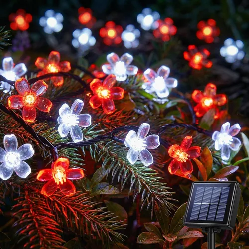 Vista 13 de ITICdecor C7 - Guirnalda de luces solares de fresa, 31 pies, 50 luces LED coloridas IP65, impermeable, encendido/apagado automático, cable verde