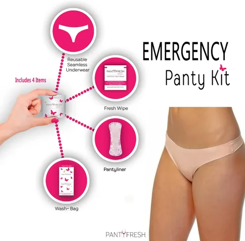 Vista 7 de El kit de higiene esencial 4 en 1 incluye ropa interior sin costuras, toallitas frescas y forro de bragas – Kit de aseo de viaje para accidentes