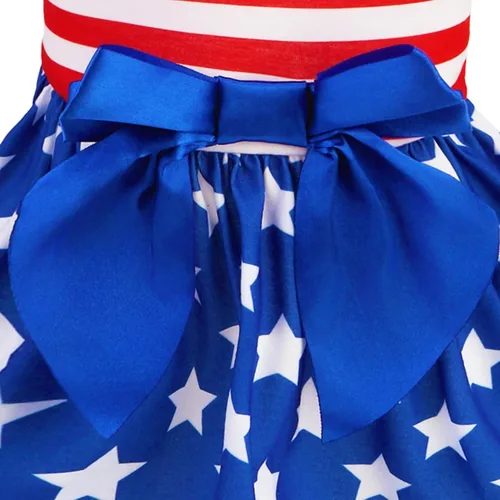 Vista 4 de PUPTECK Vestido estampado para perro, ropa para mascotas para el 4 de julio con lindo corbatín para cachorros, bandera, XS Estilo americano
