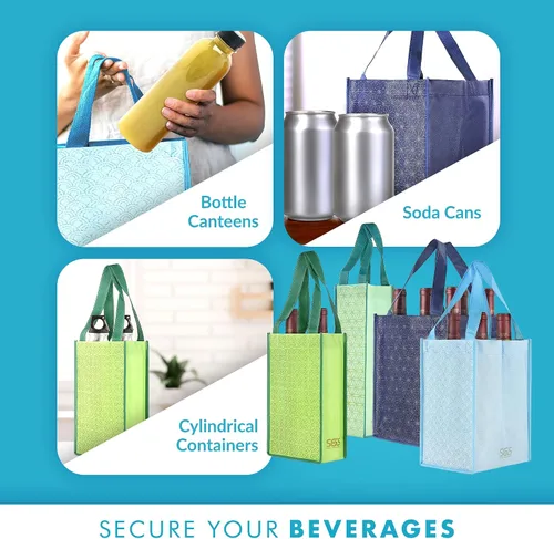 Vista 5 de Simply Green Solutions - Bolsas reutilizables de regalo de vino con asas, portabotellas para 1-6 botellas, juego de 4, Estambul