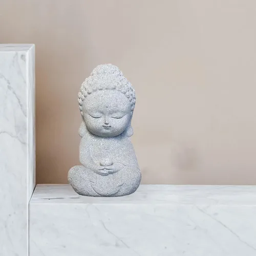 Vista 4 de Estatua de Buda de meditación, mini estatuas de decoración de Buda de piedra arenisca zen sentada para el hogar, escritorio, colección de decoración
