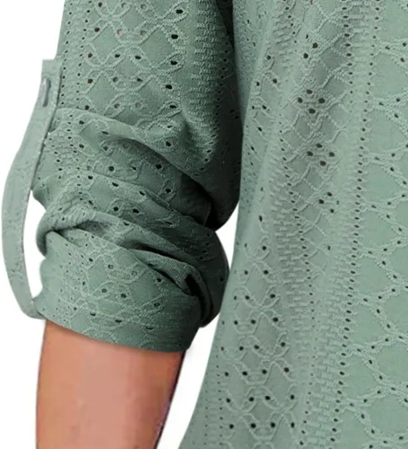 Vista 6 de SeSe Code Camisa a cuadros de manga 34 enrollada para mujer, blusas y tops casuales de negocios elegantes para el trabajo